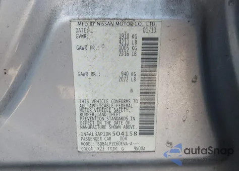 2013 Nissan Altima 2.5 z USA, uszkodzony, nr VIN 1N4AL3AP1DN504158